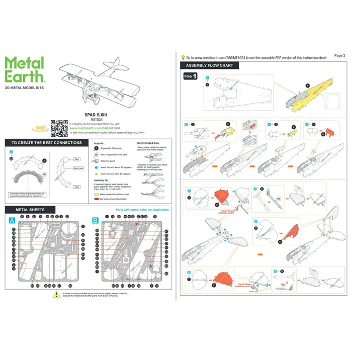 SPAD S.XIII Plane Figure Model Kit (1:58 Scale, Steel, Moderate Difficulty) - Fascinations - Metal Earth Series - (2024)