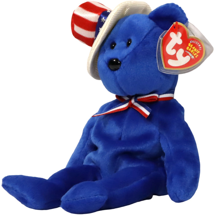 Sam the Bear Blue Patriotic Plush (9") - Ty - Original Beanie Babies Series - (2004)