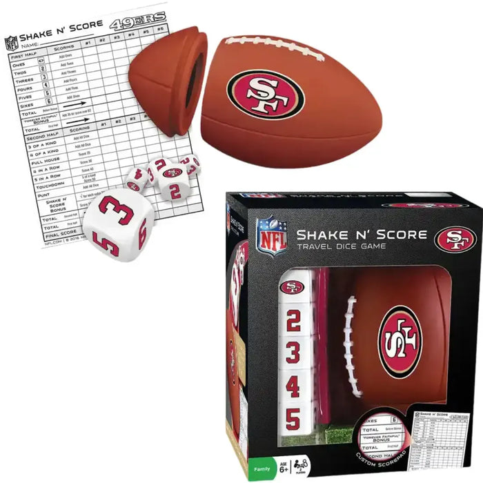 Shake N' Score [NFL: San Francisco 49ers] - Football Sports Travel Dice Game for Family, Adults and Children (Players 2+, Ages 6+) - MasterPieces