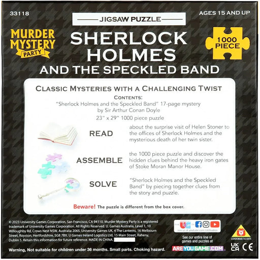 Sherlock Holmes and the Speckled Band - Read, Assemble & Solve the Mystery Jigsaw Puzzle Game (1000 Pieces) - University Games - Murder Mystery Party Series