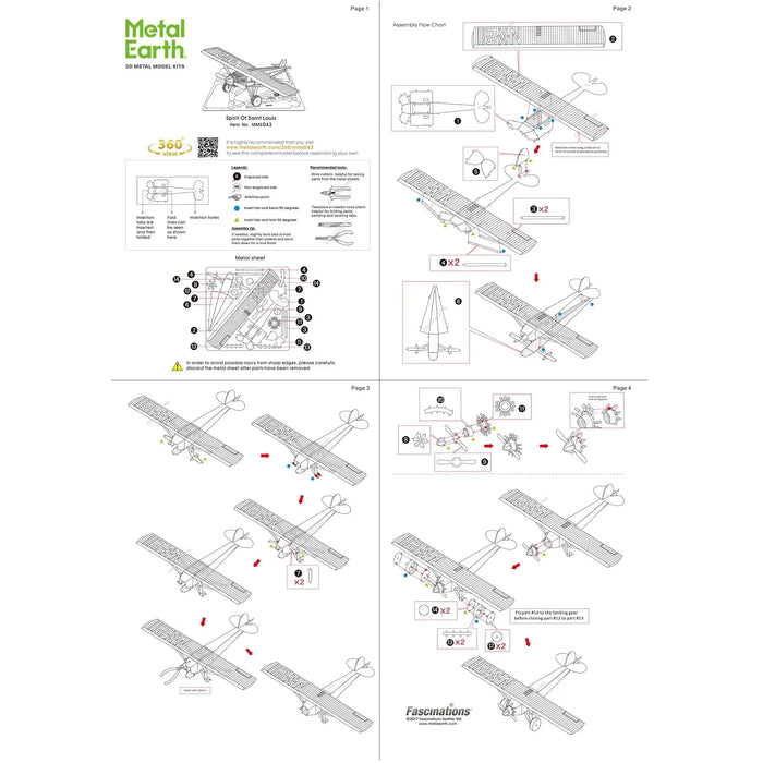 Spirit of St. Louis Airplane Figure Model Kit (Steel, Easy Difficulty) - Fascinations - Metal Earth Series - (2022)
