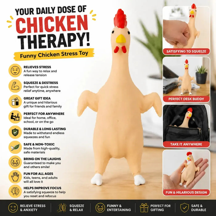 Squeeze Chicken Stress Toy | Funny Squishy Chicken | Sand-Filled Fidget Toy for Kids & Adults | Stress Relief, Desk, Office, Home, Party Gag Gift - Wonderland Workshop