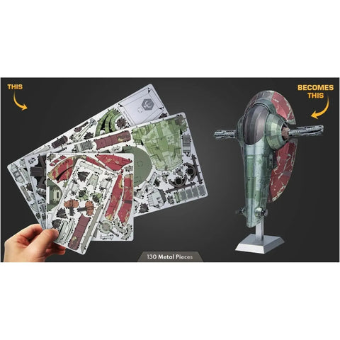 Star Wars - Boba Fett's Starfighter Ship Figure Model Kit (Steel, Challenging Difficulty) - Fascinations - Metal Earth Premium Series - Image 7