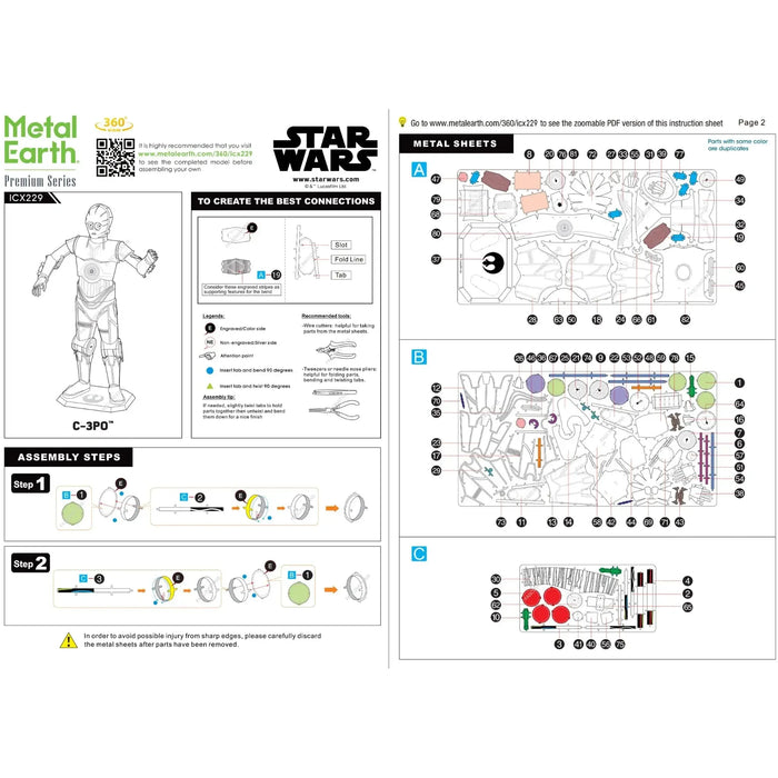 Star Wars - C-3PO 3D Figure Model Kit (Steel, Moderate Difficulty) - Fascinations - Metal Earth Premium Series - (2022)