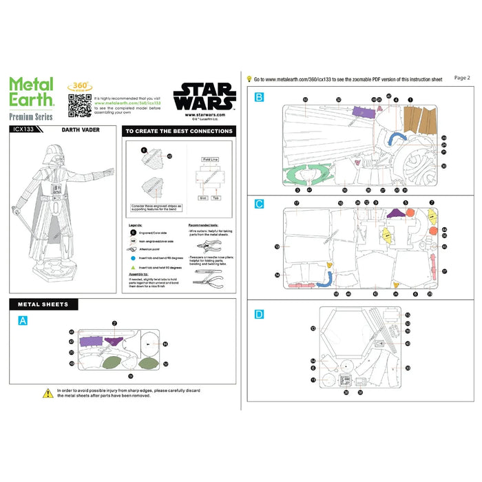 Star Wars - Darth Vader 3D Figure Model Kit (Steel, Moderate Difficulty) - Fascinations - Metal Earth Iconx Premium Series - (2022)