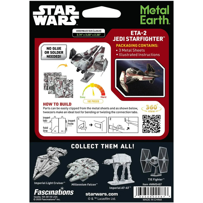 Star Wars - ETA-2 Jedi Starfighter Vehicle 3D Figure Model Kit (Steel, Hard Difficulty) - Fascinations - Metal Earth Series - (2024)