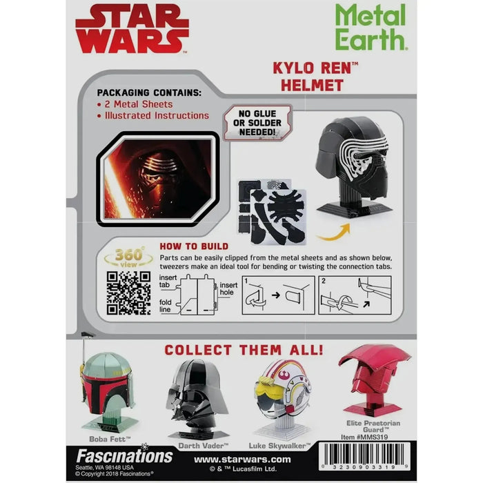 Star Wars - Kylo Ren Helmet Figure Model Kit (Steel, Moderate Difficulty) - Fascinations - Metal Earth Series