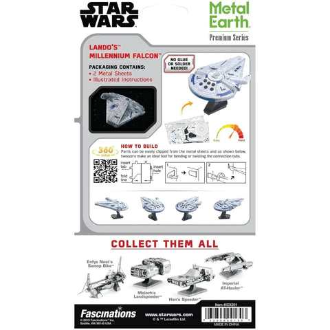 Star Wars - Lando's Millennium Falcon Spacecraft 3D Figure Model Kit (Steel, Hard Difficulty) - Fascinations - Metal Earth Premium Series - (2019)