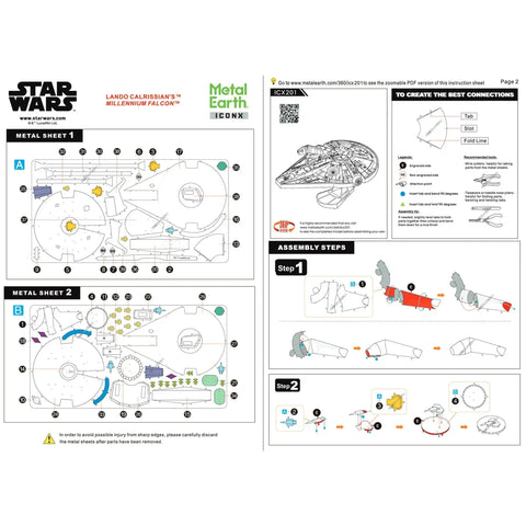 Star Wars - Lando's Millennium Falcon Spacecraft 3D Figure Model Kit (Steel, Hard Difficulty) - Fascinations - Metal Earth Premium Series - (2019)