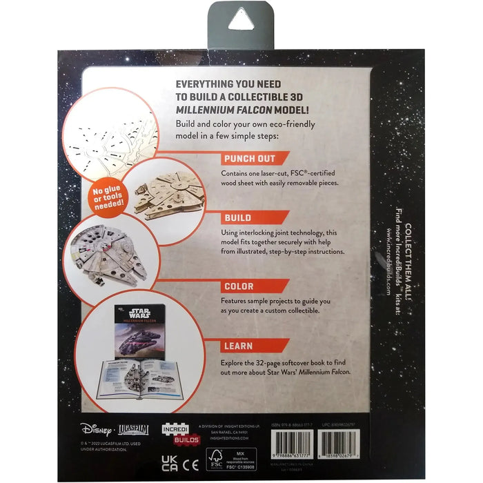Star Wars - Millennium Falcon Book & 3D Model Kit (Wood) - Insights Editions - IncrediBuilds Series - (2022)
