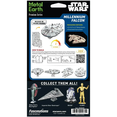 Star Wars - Millennium Falcon Spaceship 3D Figure Model Kit (Steel, Moderate Difficulty) - Fascinations - Metal Earth Premium Series - (2023)