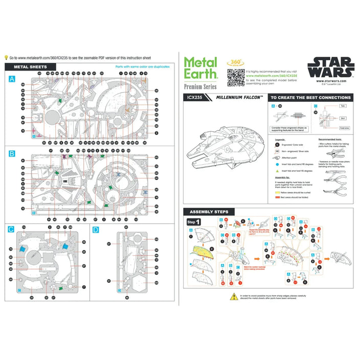 Star Wars - Millennium Falcon Spaceship 3D Figure Model Kit (Steel, Moderate Difficulty) - Fascinations - Metal Earth Premium Series - (2023)