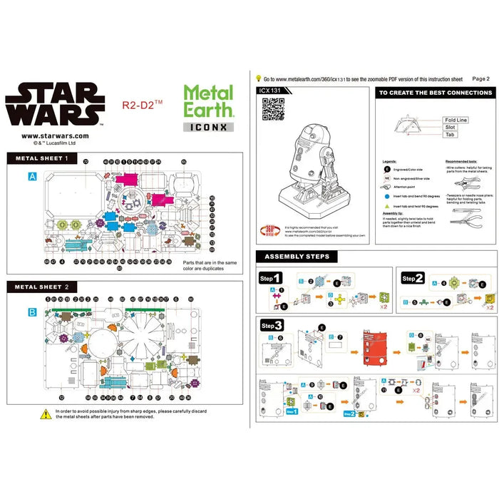 Star Wars - R2-D2 Figure Model Kit (Steel, Moderate Difficulty) - Fascinations - Metal Earth Premium Series
