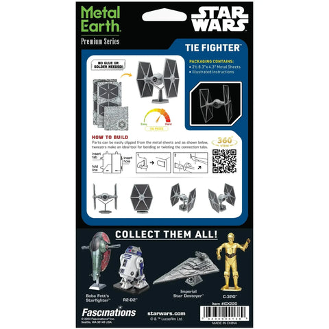 Star Wars - TIE Fighter Spacecraft 3D Figure Model Kit (Steel, Hard Difficulty) - Fascinations - Metal Earth Premium Series - (2023)