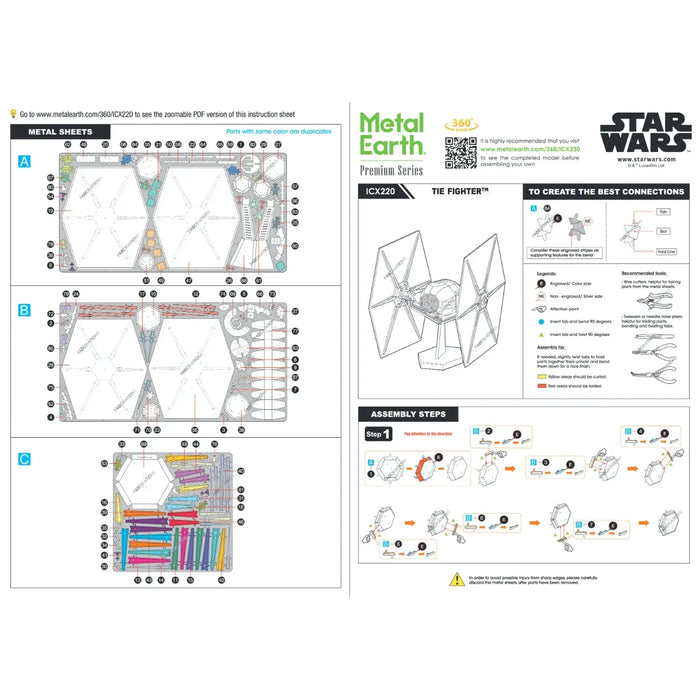 Star Wars - TIE Fighter Spacecraft 3D Figure Model Kit (Steel, Hard Difficulty) - Fascinations - Metal Earth Premium Series - (2023)