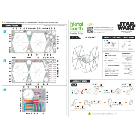 Star Wars - TIE Fighter Spacecraft 3D Figure Model Kit (Steel, Hard Difficulty) - Fascinations - Metal Earth Premium Series - (2023)