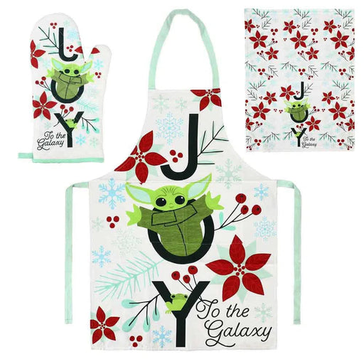 Star Wars: The Mandalorian - Grogu "Joy To the Galaxy" Christmas Kitchen Gift Set - Bioworld - Apron, Oven Mitt & Towel