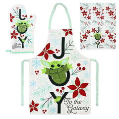 Star Wars: The Mandalorian - Grogu "Joy To the Galaxy" Christmas Kitchen Gift Set - Bioworld - Apron, Oven Mitt & Towel