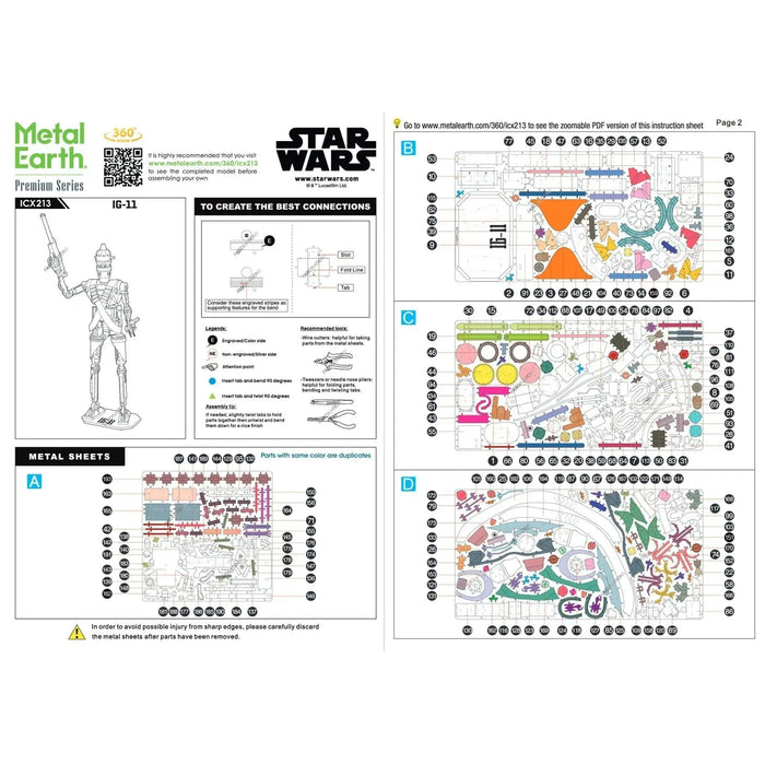 Star Wars: The Mandalorian - IG-11 Droid 3D Figure Model Kit (Steel, Hard Difficulty) - Fascinations - Metal Earth Premium Series - (2020)