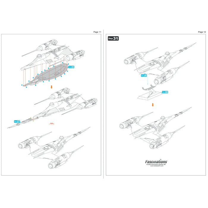 Star Wars: The Mandalorian - Mandalorian N-1 Starfighter Figure 3D Model Kit (Steel, Hard Difficulty) - Fascinations - Metal Earth Premium Series - (2023)