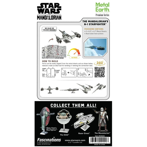 Star Wars: The Mandalorian - Mandalorian N-1 Starfighter Figure 3D Model Kit (Steel, Hard Difficulty) - Fascinations - Metal Earth Premium Series - (2023)