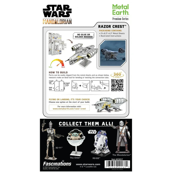 Star Wars: The Mandalorian - Razor Crest Spacecraft 3D Figure Model Kit (Steel, Moderate Difficulty) - Fascinations - Metal Earth Premium Series - (2022)