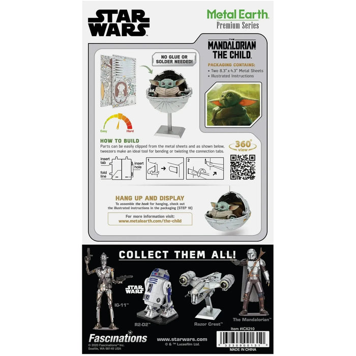 Star Wars: The Mandalorian - The Child 3D Figure Model Kit (Steel, Moderate Difficulty) - Fascinations - Metal Earth Iconx Premium Series - (2020)