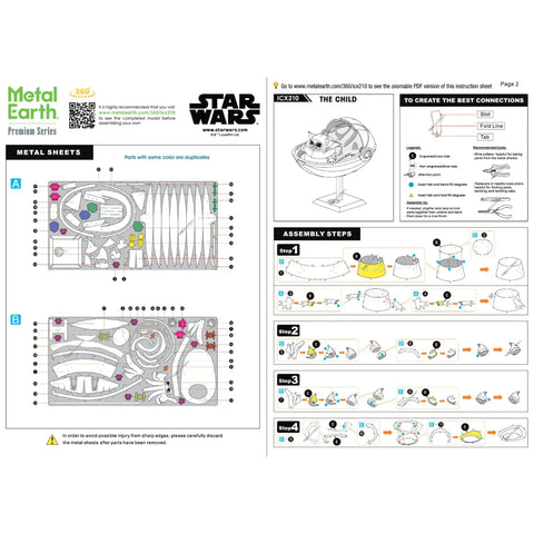 Star Wars: The Mandalorian - The Child 3D Figure Model Kit (Steel, Moderate Difficulty) - Fascinations - Metal Earth Iconx Premium Series - (2020)