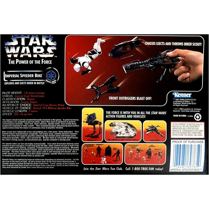 Star Wars [The Power of the Force] - Imperial Speeder Bike with Biker Scout Stormtrooper Action Figure & Vehicle Set (6") - Kenner - (1995)