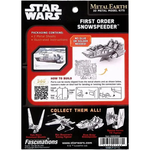 Star Wars - Unpainted First Order Snowspeeder Figure Model Kit (Steel, Challenging Difficulty) - Fascinations - Metal Earth Series - Image 3