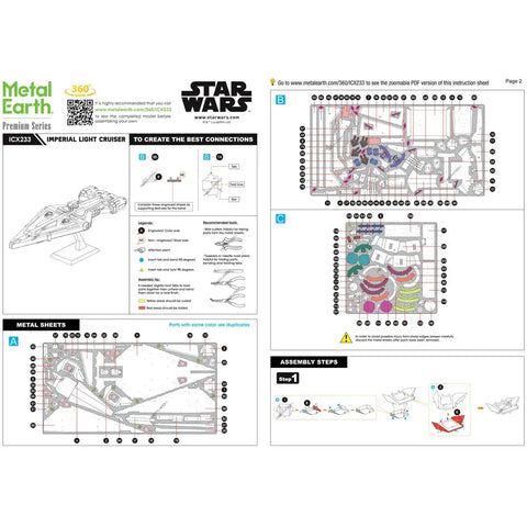 Star Wars - Unpainted Imperial Light Cruiser Ship Figure Model Kit (Steel, Challenging Difficulty) - Fascinations - Metal Earth Premium Series