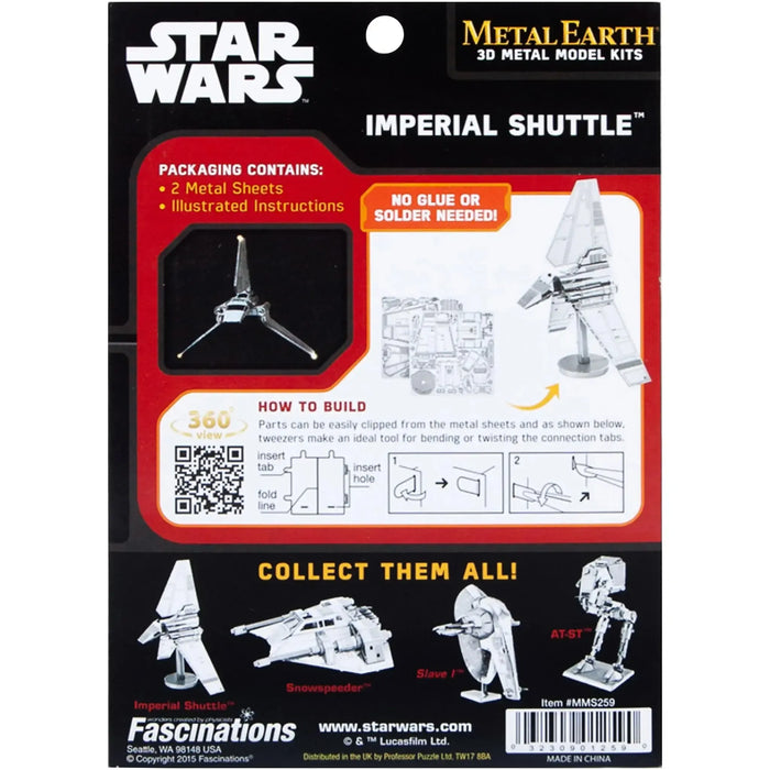 Star Wars - Unpainted Imperial Shuttle Figure Model Kit (Steel, Moderate Difficulty) - Fascinations - Metal Earth Series