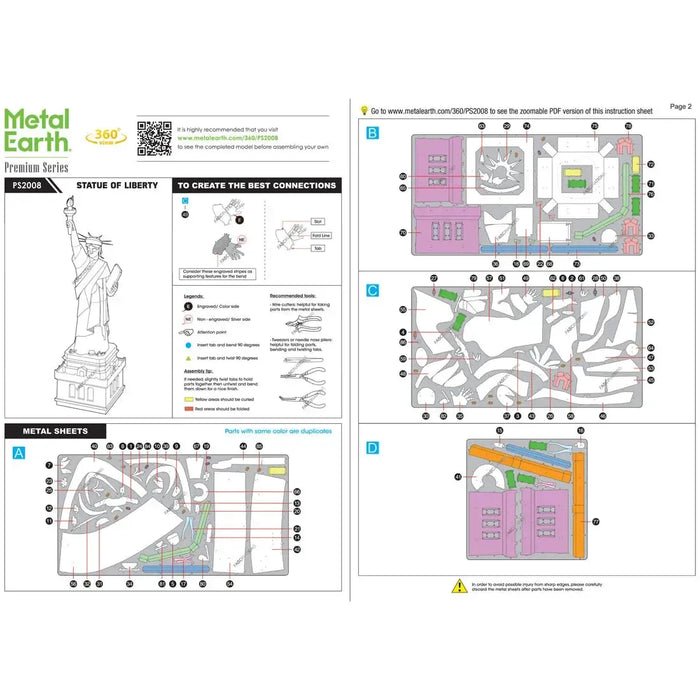Statue of Liberty Figure Model Kit (Steel, Challenging Difficulty) - Fascinations - Metal Earth Premium Series