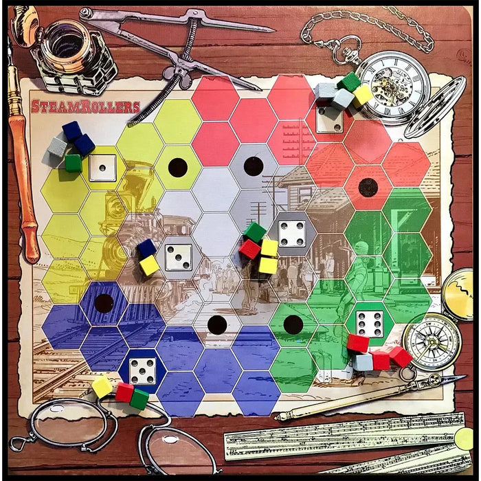 SteamRollers - Dice-Based Civilization Board Game for Family, Adults, and Children (1-5 Players, Age 13+) - Flatlined Games