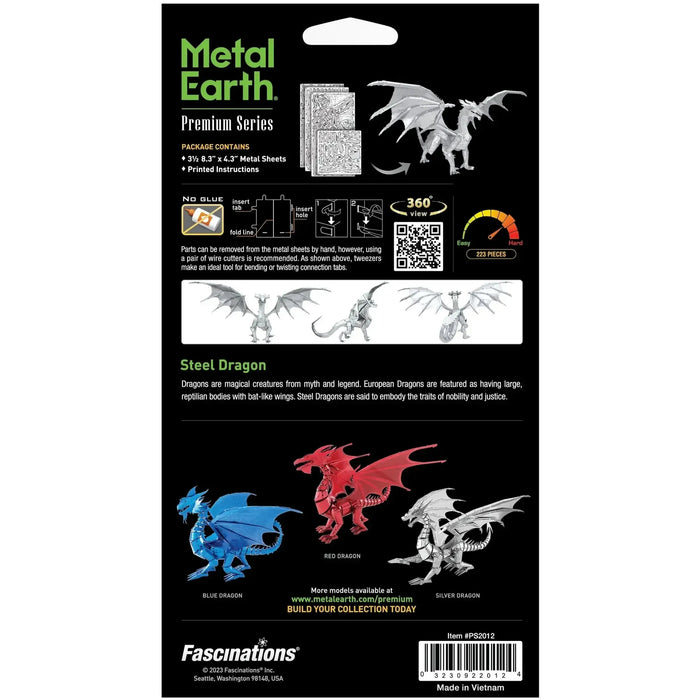 Steel Dragon Figure Model Kit (Steel, Hard Difficulty) - Fascinations - Metal Earth Premium Series - (2023)