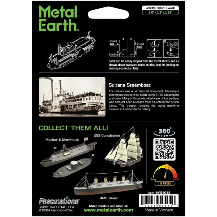 Sultana Steamboat 3D Figure Model Kit (1:624 Scale, Steel, Easy Difficulty) - Fascinations - Metal Earth Series - (2024)
