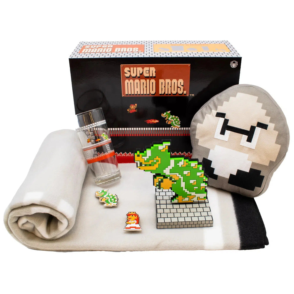 Super Mario Bros. - Underworld Collector's Gift Box Set - Culturefly - Throw Blanket, Plush Pillow, Drinking Glass, Enamel Pins, Vinyl Figure