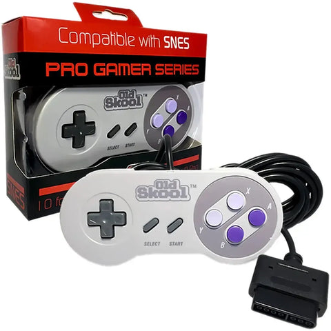 Super Nintendo - Gray Wired Controller (10' Cable, Precision D-Pad) - Old Skool - Pro Gamer Series