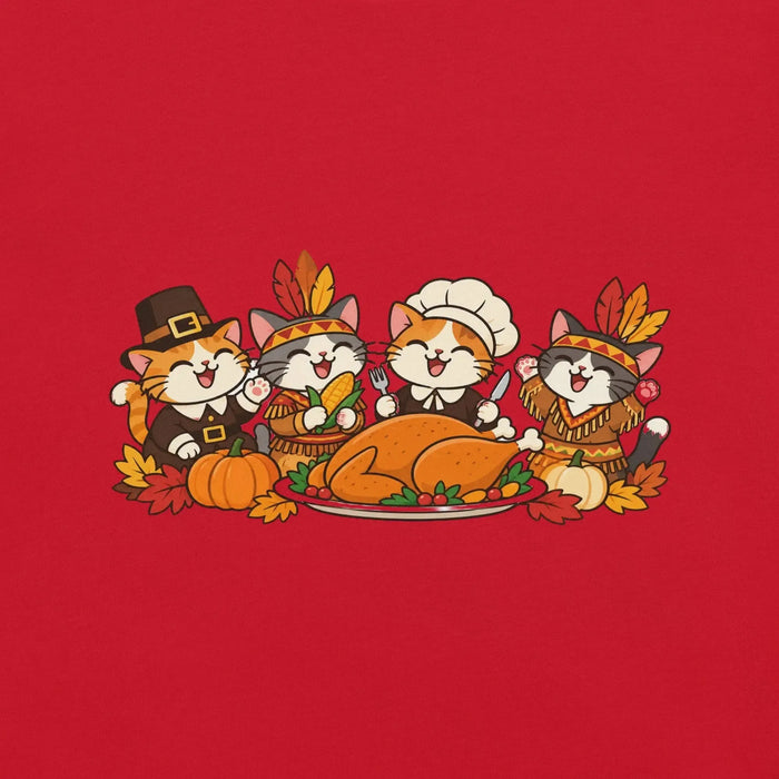 Thanksgiving Feast T-Shirt - Cute Pilgrim Cats and Turkey Graphic Tee