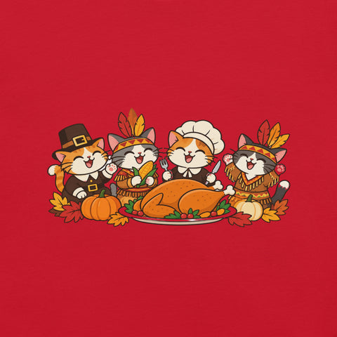 Thanksgiving Feast T-Shirt - Cute Pilgrim Cats and Turkey Graphic Tee - Image 10