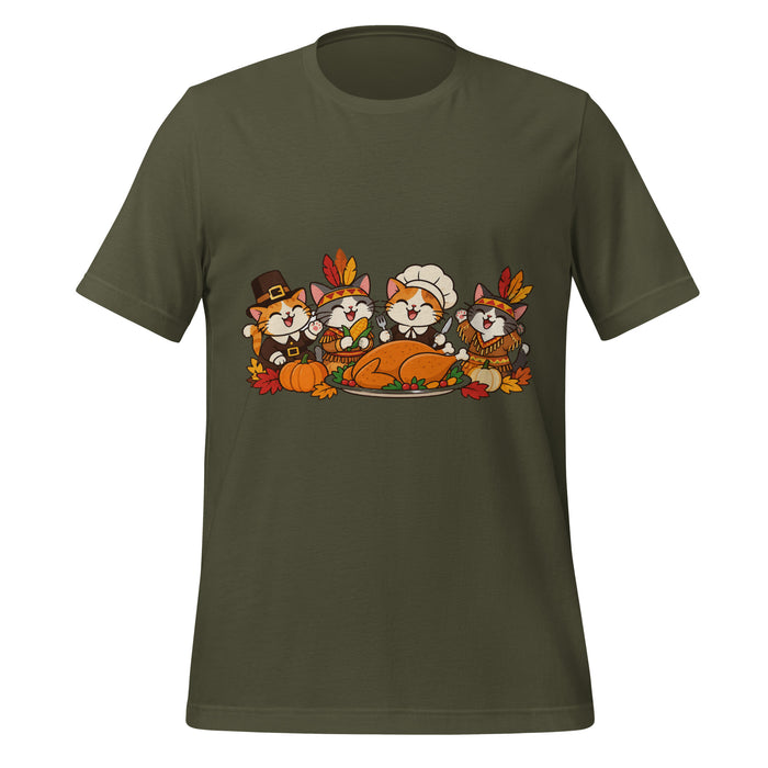 Thanksgiving Feast T-Shirt - Cute Pilgrim Cats and Turkey Graphic Tee