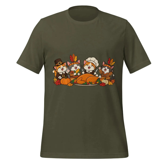 Thanksgiving Feast T-Shirt - Cute Pilgrim Cats and Turkey Graphic Tee