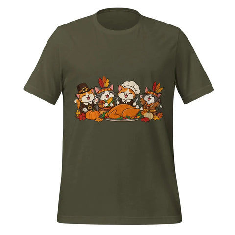Thanksgiving Feast T-Shirt - Cute Pilgrim Cats and Turkey Graphic Tee - Image 13