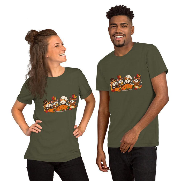 Thanksgiving Feast T-Shirt - Cute Pilgrim Cats and Turkey Graphic Tee