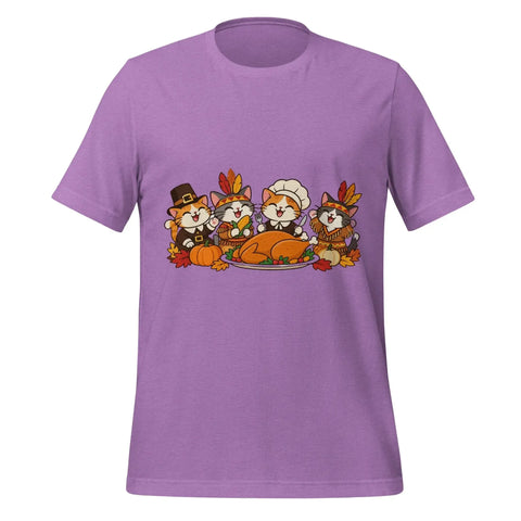 Thanksgiving Feast T-Shirt - Cute Pilgrim Cats and Turkey Graphic Tee - Image 17