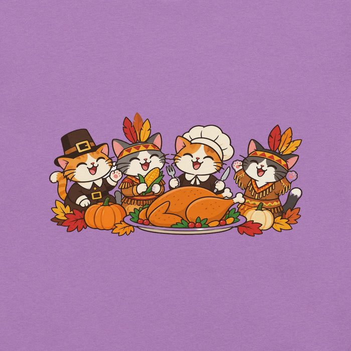 Thanksgiving Feast T-Shirt - Cute Pilgrim Cats and Turkey Graphic Tee