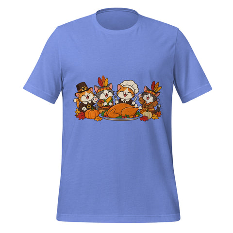 Thanksgiving Feast T-Shirt - Cute Pilgrim Cats and Turkey Graphic Tee - Image 21