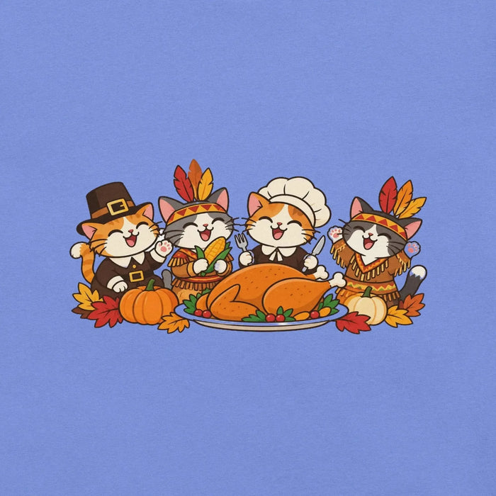 Thanksgiving Feast T-Shirt - Cute Pilgrim Cats and Turkey Graphic Tee