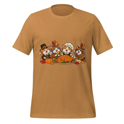 Thanksgiving Feast T-Shirt - Cute Pilgrim Cats and Turkey Graphic Tee - Image 25