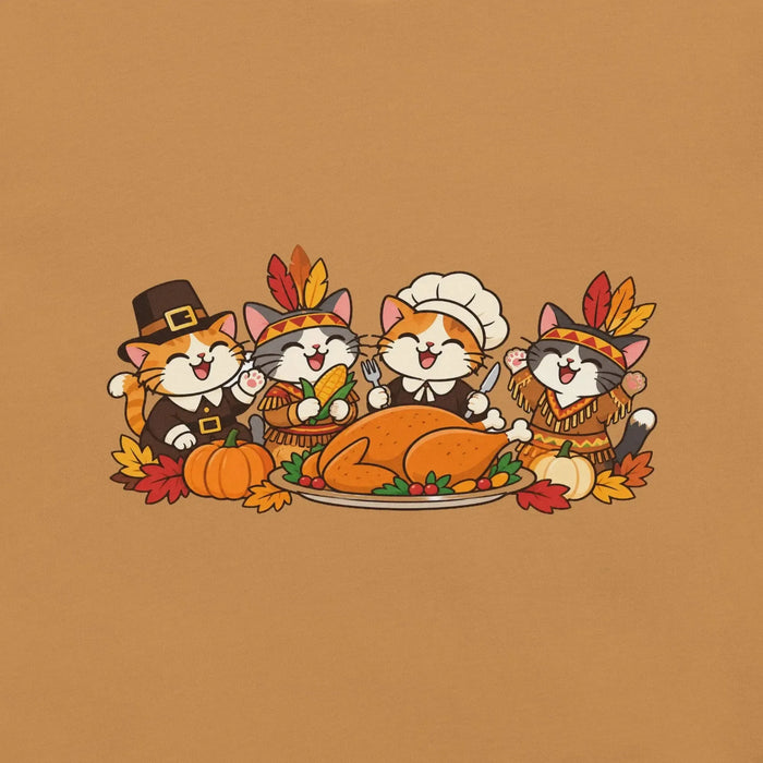 Thanksgiving Feast T-Shirt - Cute Pilgrim Cats and Turkey Graphic Tee